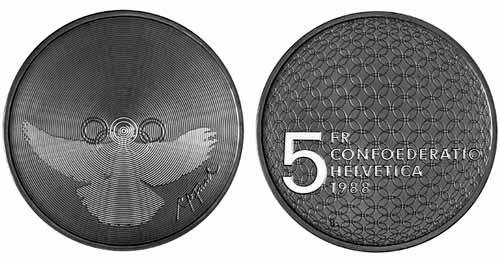 5 Franken Gedenkmünze 1988 Olympische Bewegung