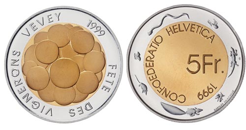 5 Franken Gedenkmünze 1999 Fête des Vignerons