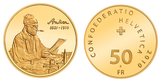 50 Franken Gedenkmünze 2010 Albert Anker Gold