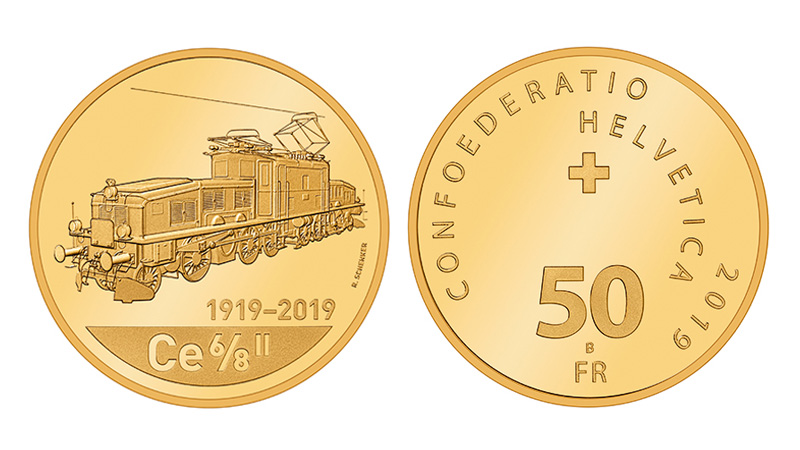 50 Franken Gedenkmünze 2019 Lokomotive Krokodil Ce 6/8II