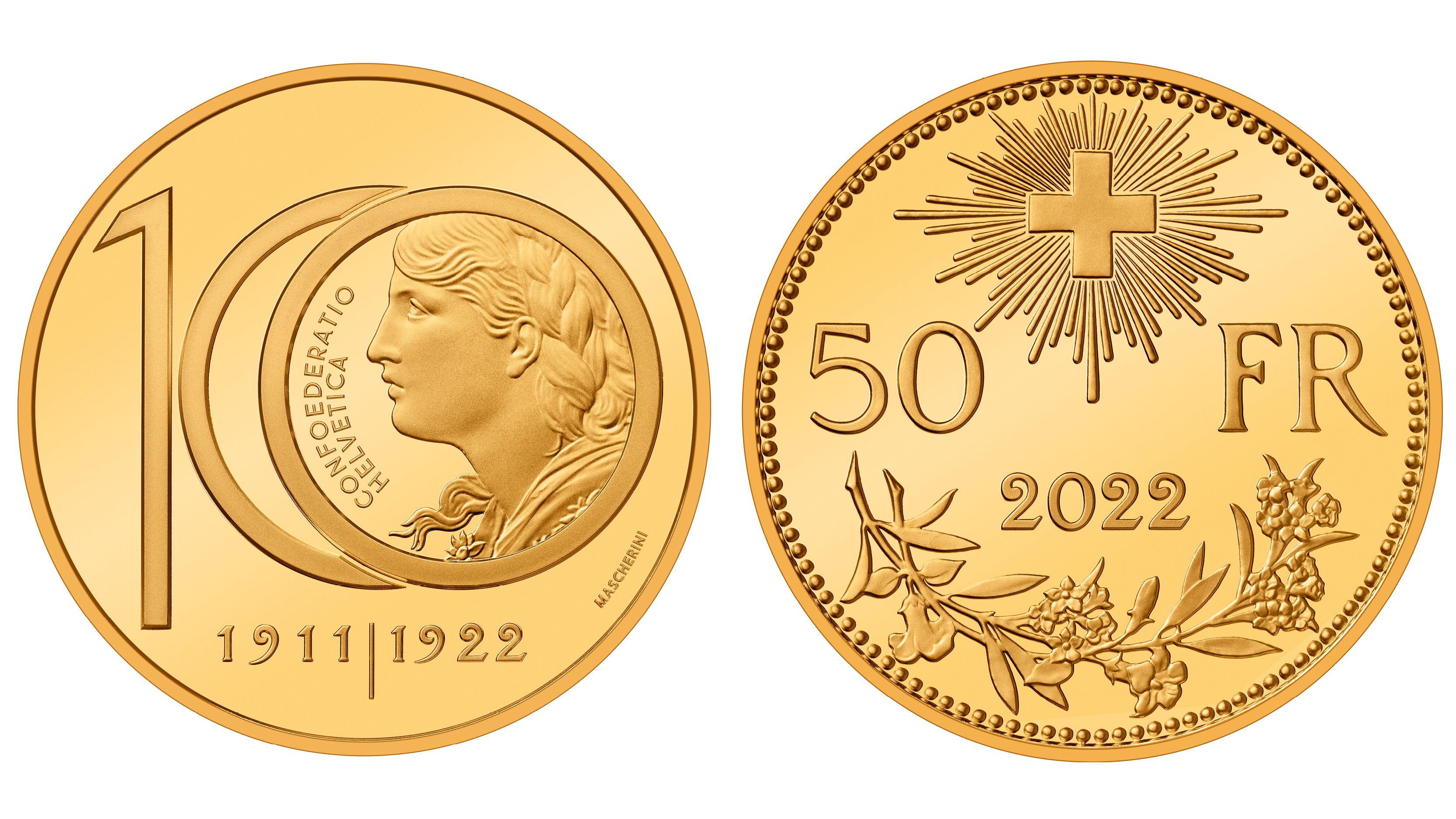 50 Franken Gedenkmünze 2022 100 Jahre letzte Prägung 10 Franken Vreneli